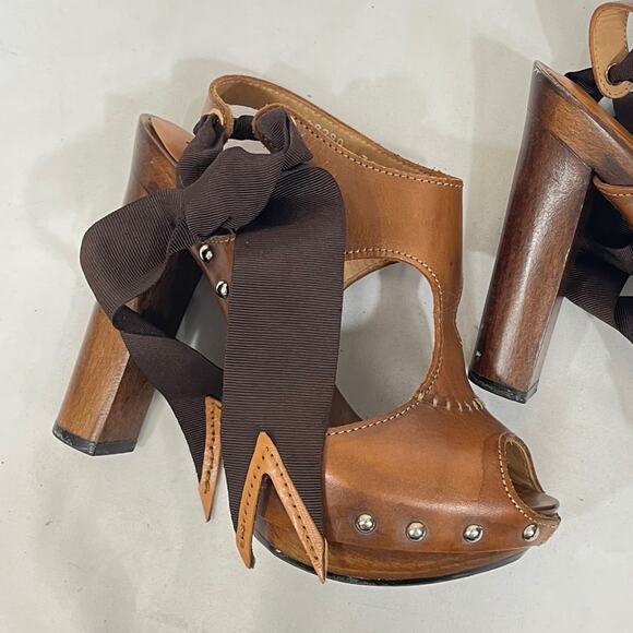GEORGINA GOODMAN Brown Leather Clog Heels - Picture 2 of 10